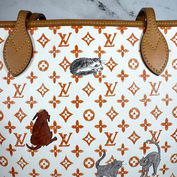 Louis Vuitton Catogram Neverfull Bag Ivory MM Grace Coddington Cat LV RARE tote - Picture 11 of 16